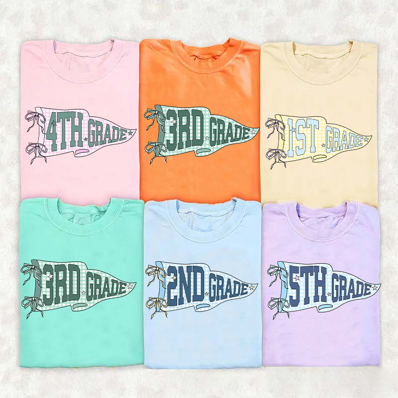 Personalized Text Gingham Pennant Teacher T-Shirt
