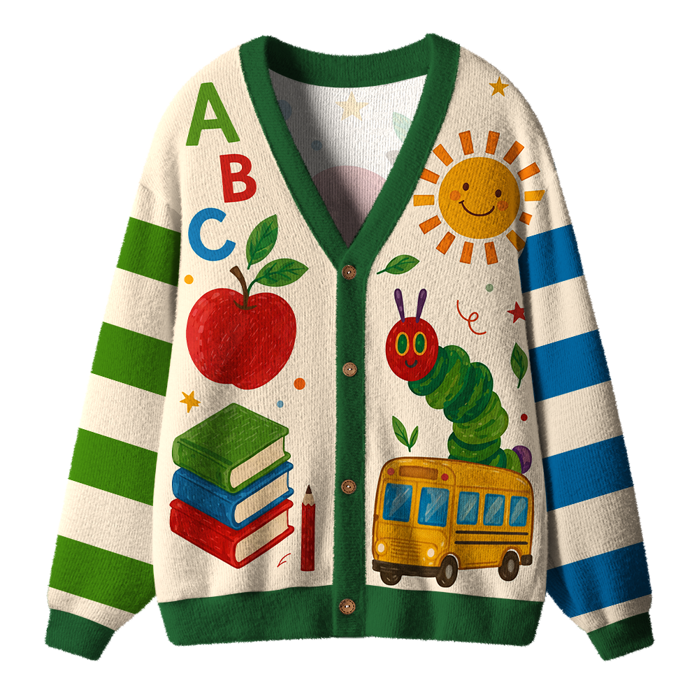 Caterpillar Reading Books Teacher Ugly Cardigan Sweaters