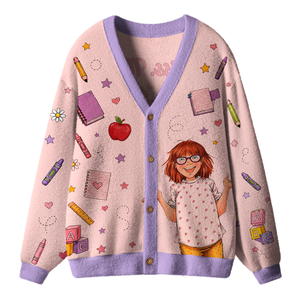 Personalized Name Children's Book Girl Teacher Ugly Cardigan Sweaters
