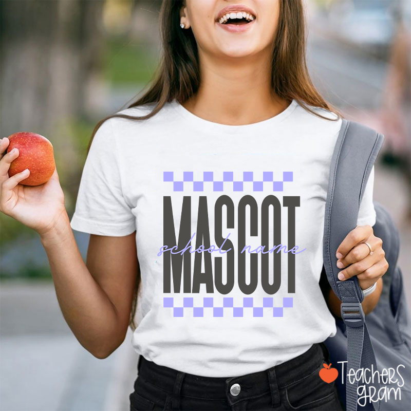 Personalized Mascot Sport Checkered Script Teacher T-Shirt