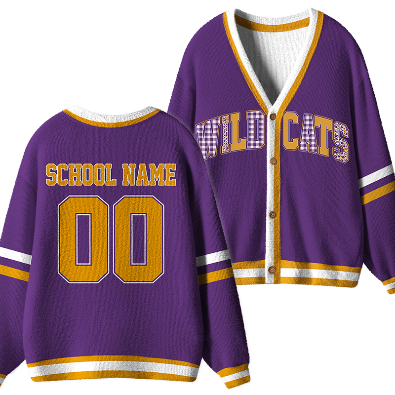 Personalized School Name Number Mascot Teacher Ugly Cardigan Sweater