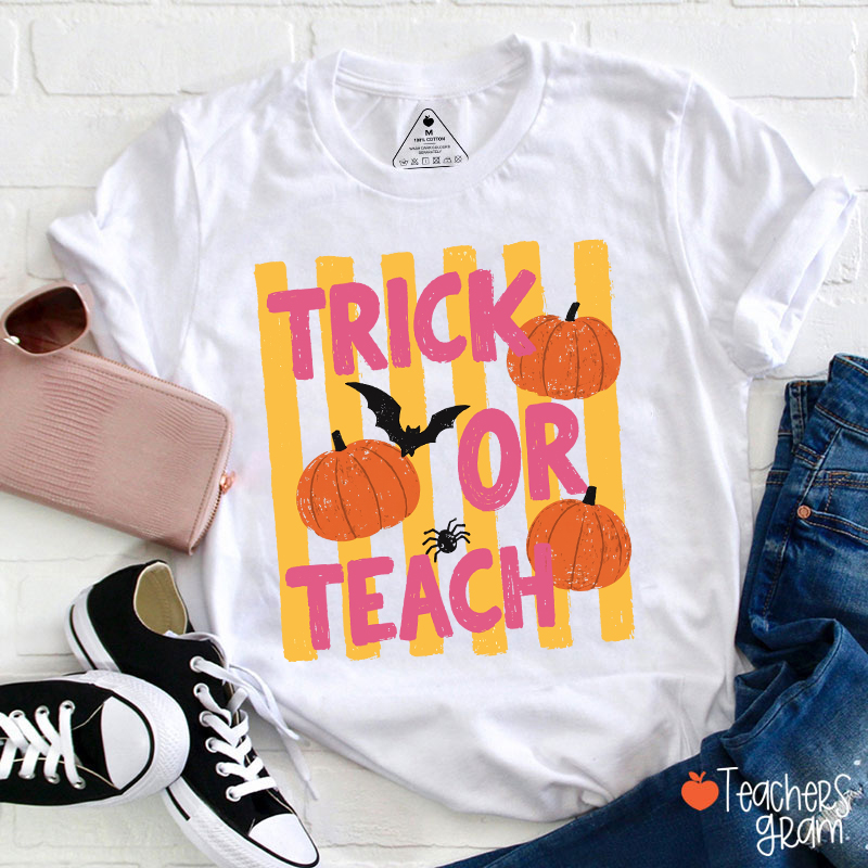Personalized Trick Or Teach Pumpkin Bat Spider Halloween Teacher T-Shirt