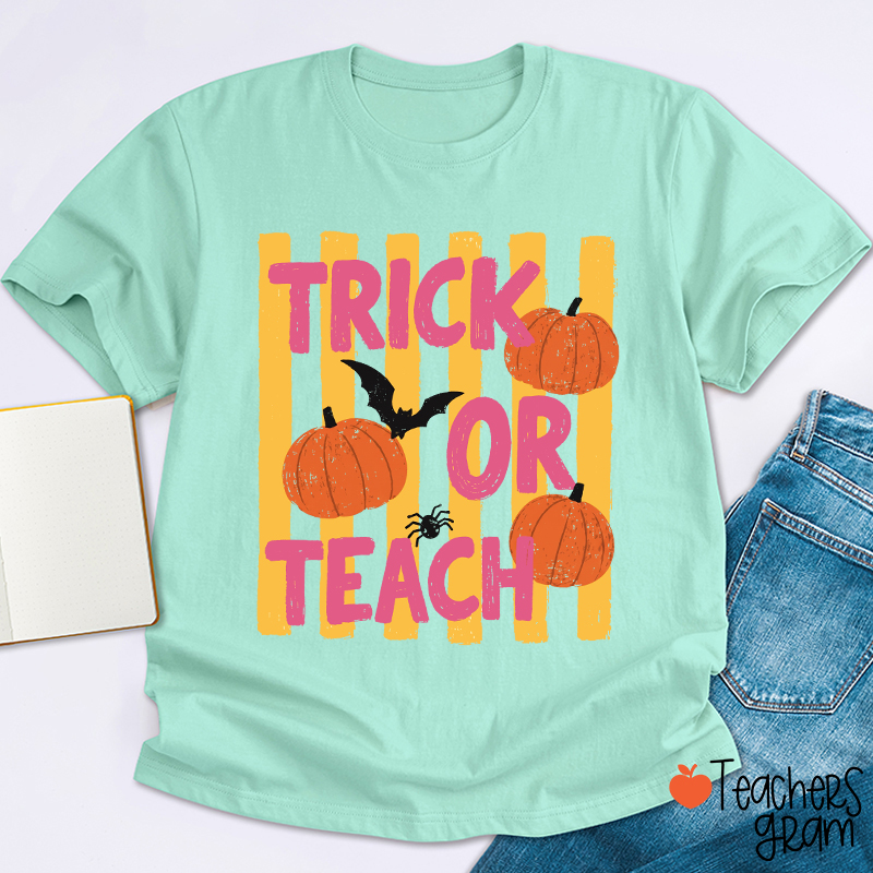 Personalized Trick Or Teach Pumpkin Bat Spider Halloween Teacher T-Shirt