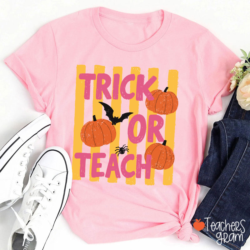 Personalized Trick Or Teach Pumpkin Bat Spider Halloween Teacher T-Shirt