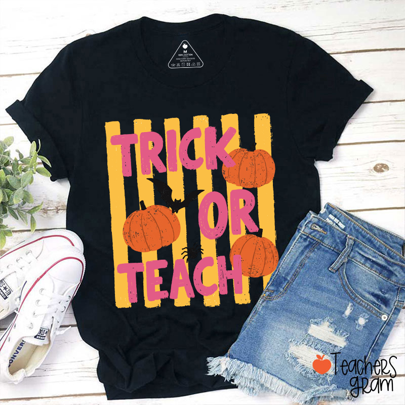 Personalized Trick Or Teach Pumpkin Bat Spider Halloween Teacher T-Shirt
