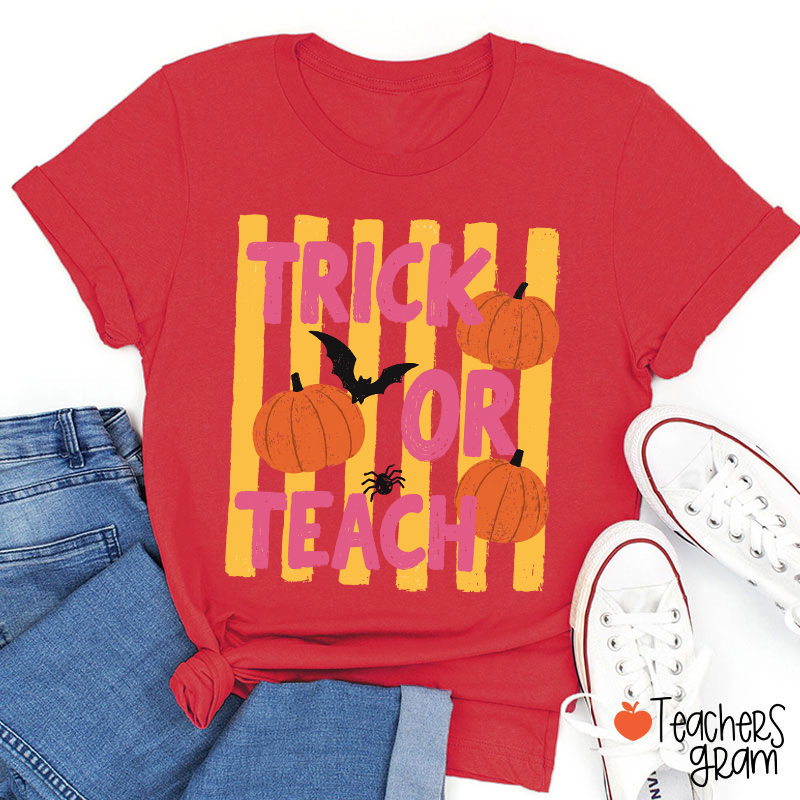 Personalized Trick Or Teach Pumpkin Bat Spider Halloween Teacher T-Shirt