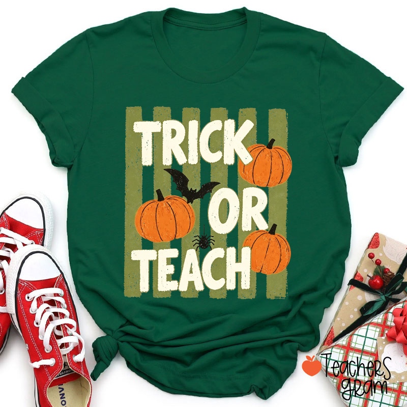 Personalized Trick Or Teach Pumpkin Bat Spider Halloween Teacher T-Shirt