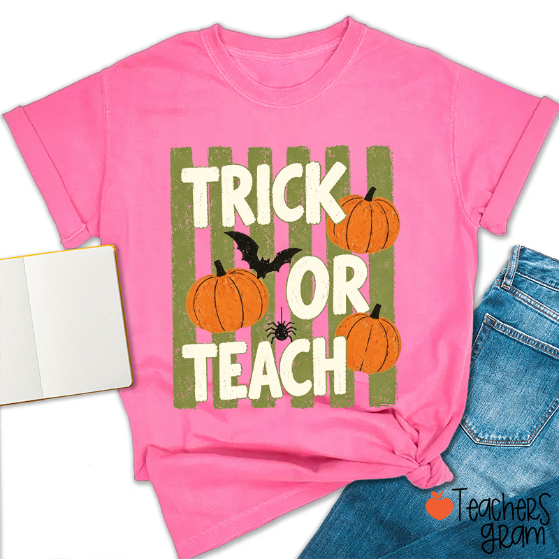 Personalized Trick Or Teach Pumpkin Bat Spider Halloween Teacher T-Shirt