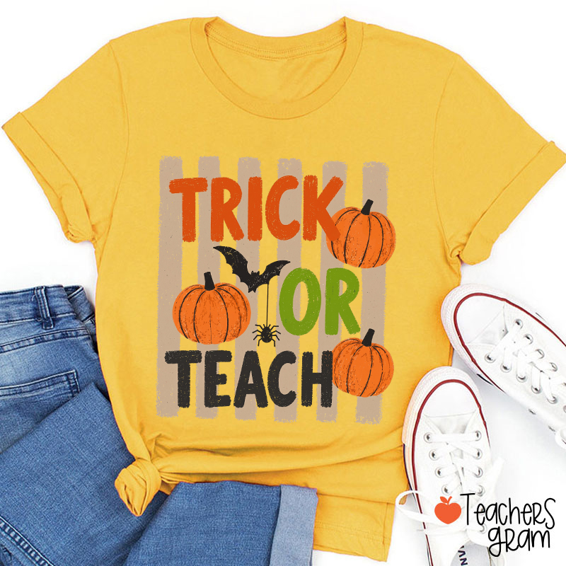Personalized Trick Or Teach Pumpkin Bat Spider Halloween Teacher T-Shirt