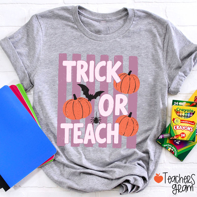 Personalized Trick Or Teach Pumpkin Bat Spider Halloween Teacher T-Shirt