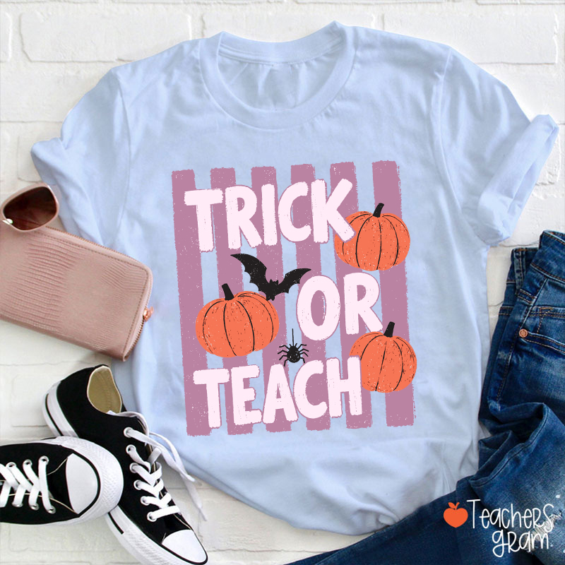 Personalized Trick Or Teach Pumpkin Bat Spider Halloween Teacher T-Shirt