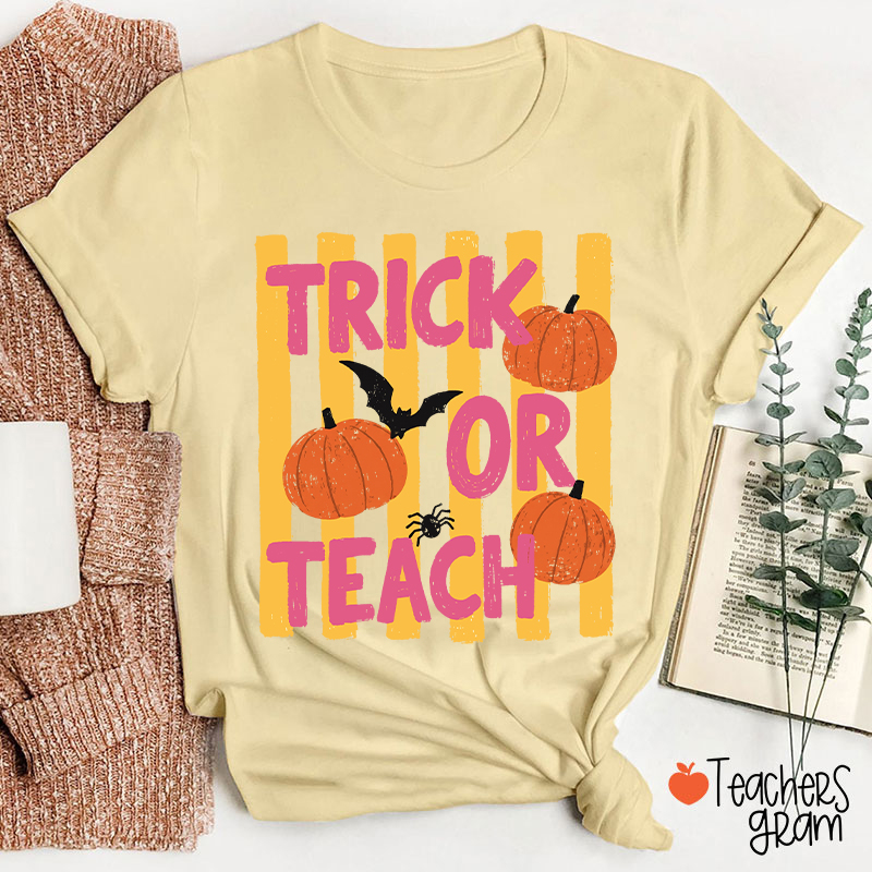 Personalized Trick Or Teach Pumpkin Bat Spider Halloween Teacher T-Shirt
