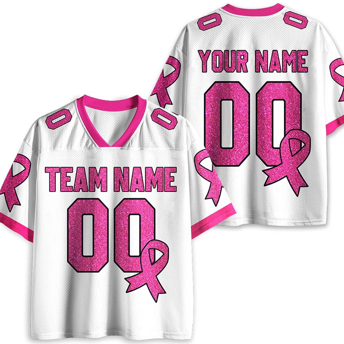 Personalized Name Team Number Pink Ribbon Teacher Mesh Jersey