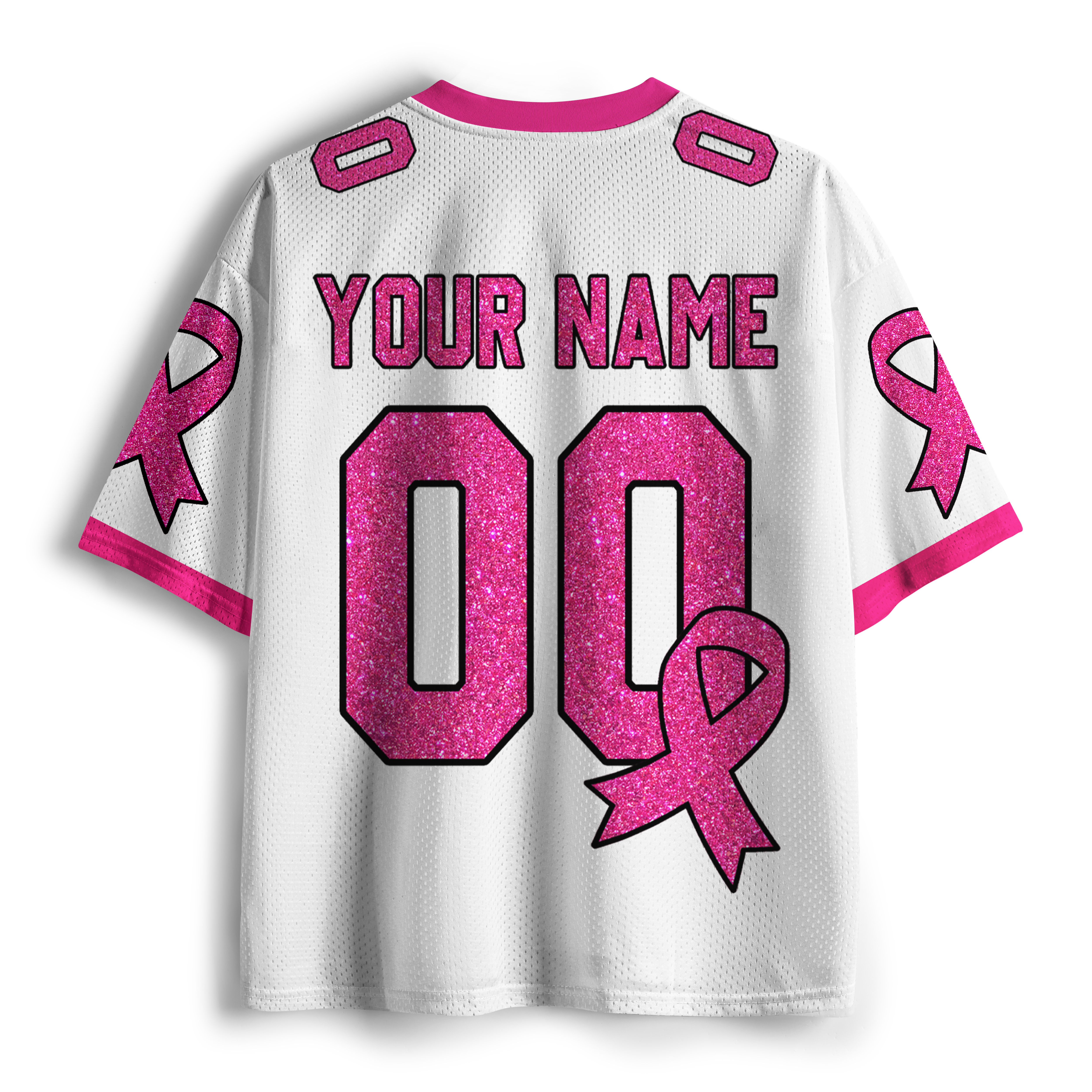 Personalized Name Team Number Pink Ribbon Teacher Mesh Jersey