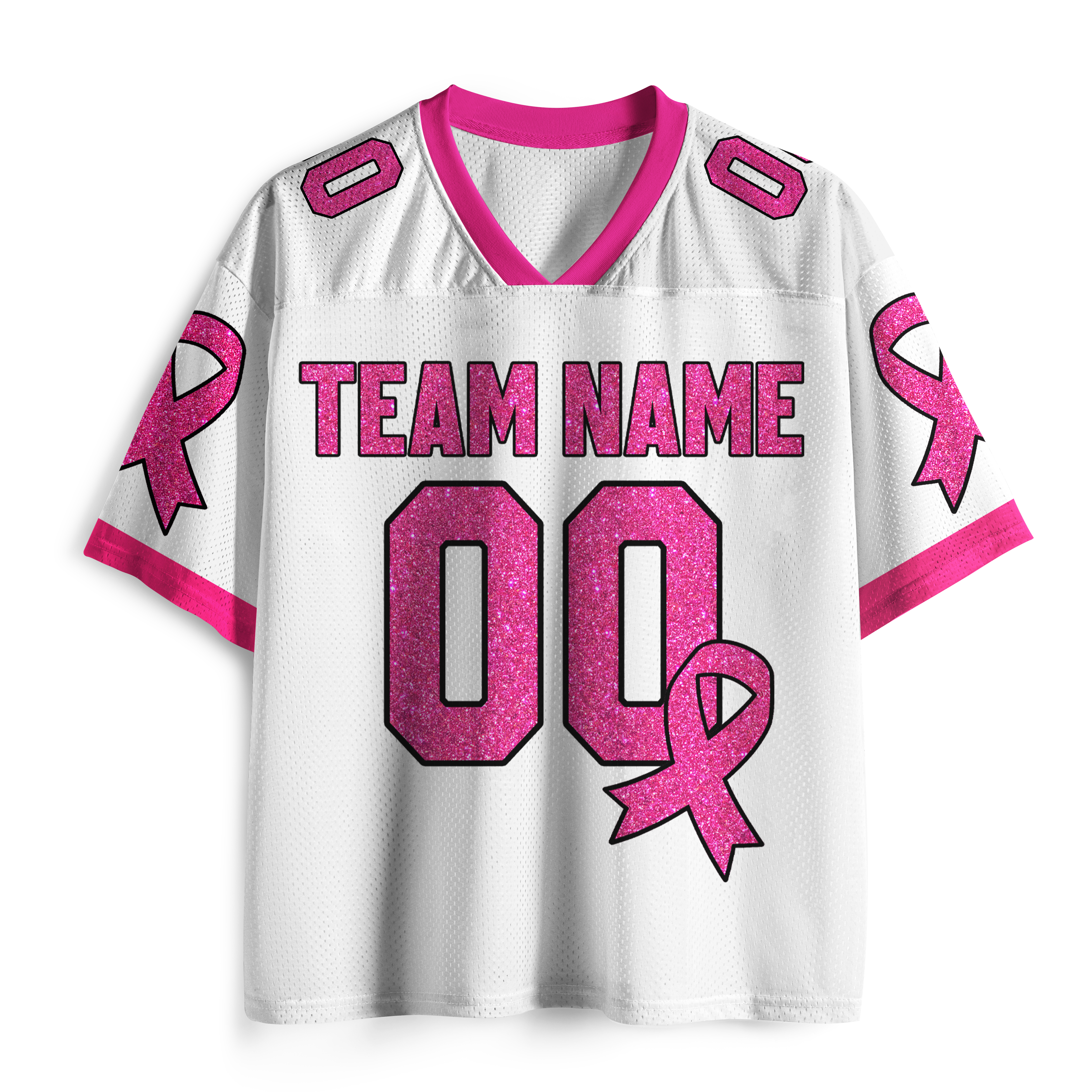 Personalized Name Team Number Pink Ribbon Teacher Mesh Jersey