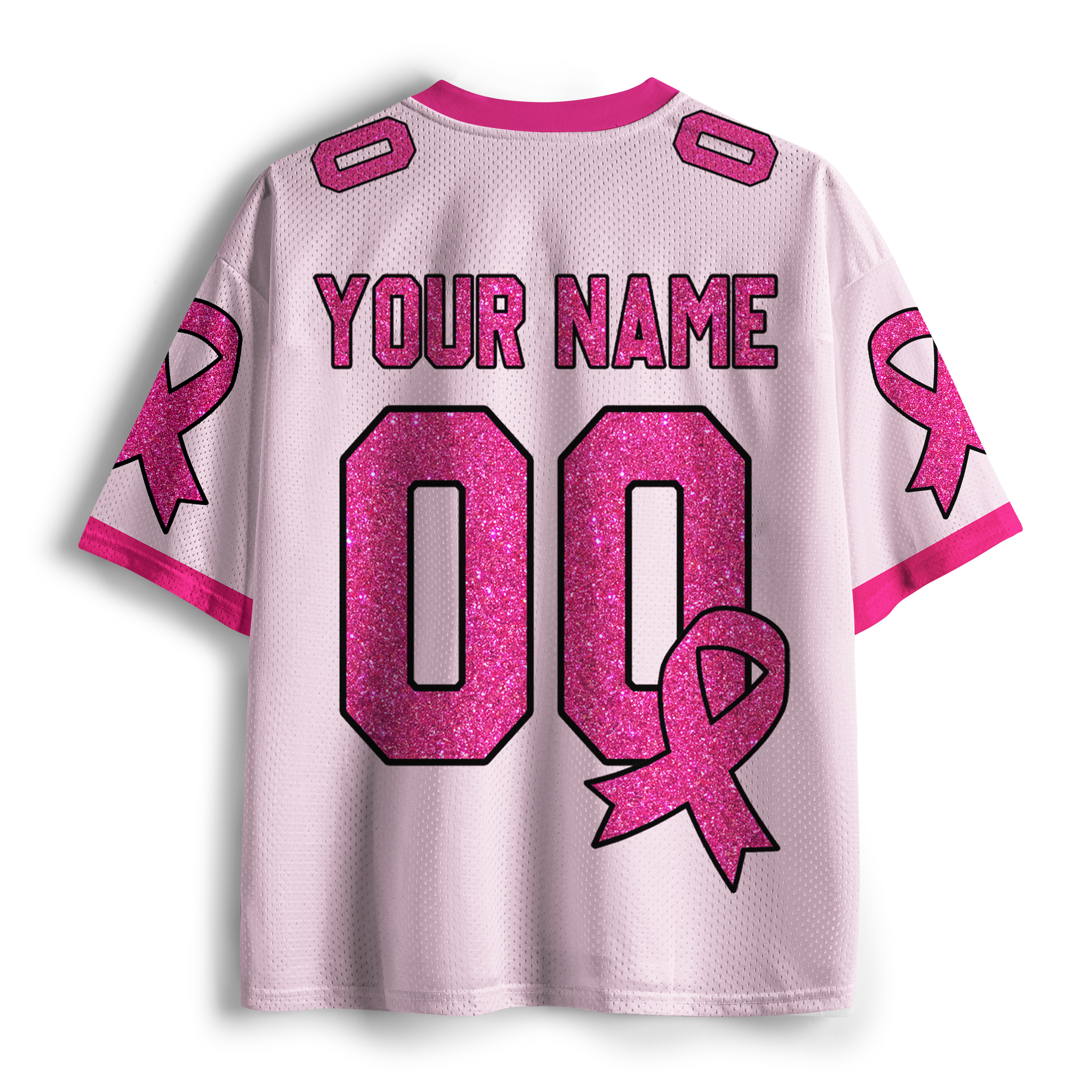 Personalized Name Team Number Pink Ribbon Teacher Mesh Jersey