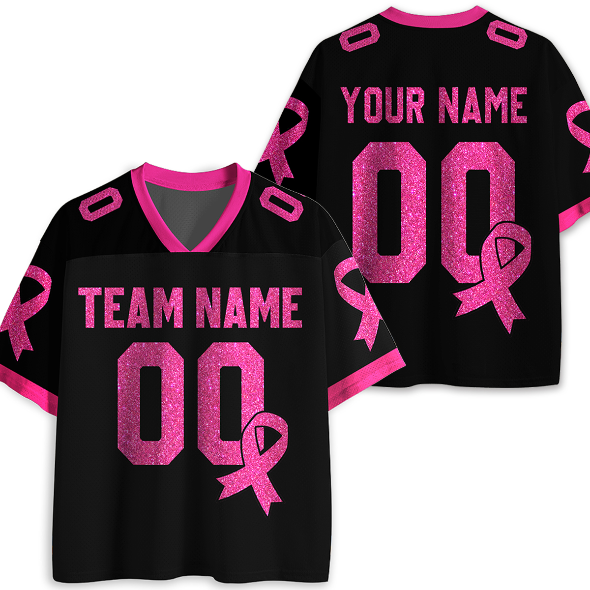 Personalized Name Team Number Pink Ribbon Teacher Mesh Jersey
