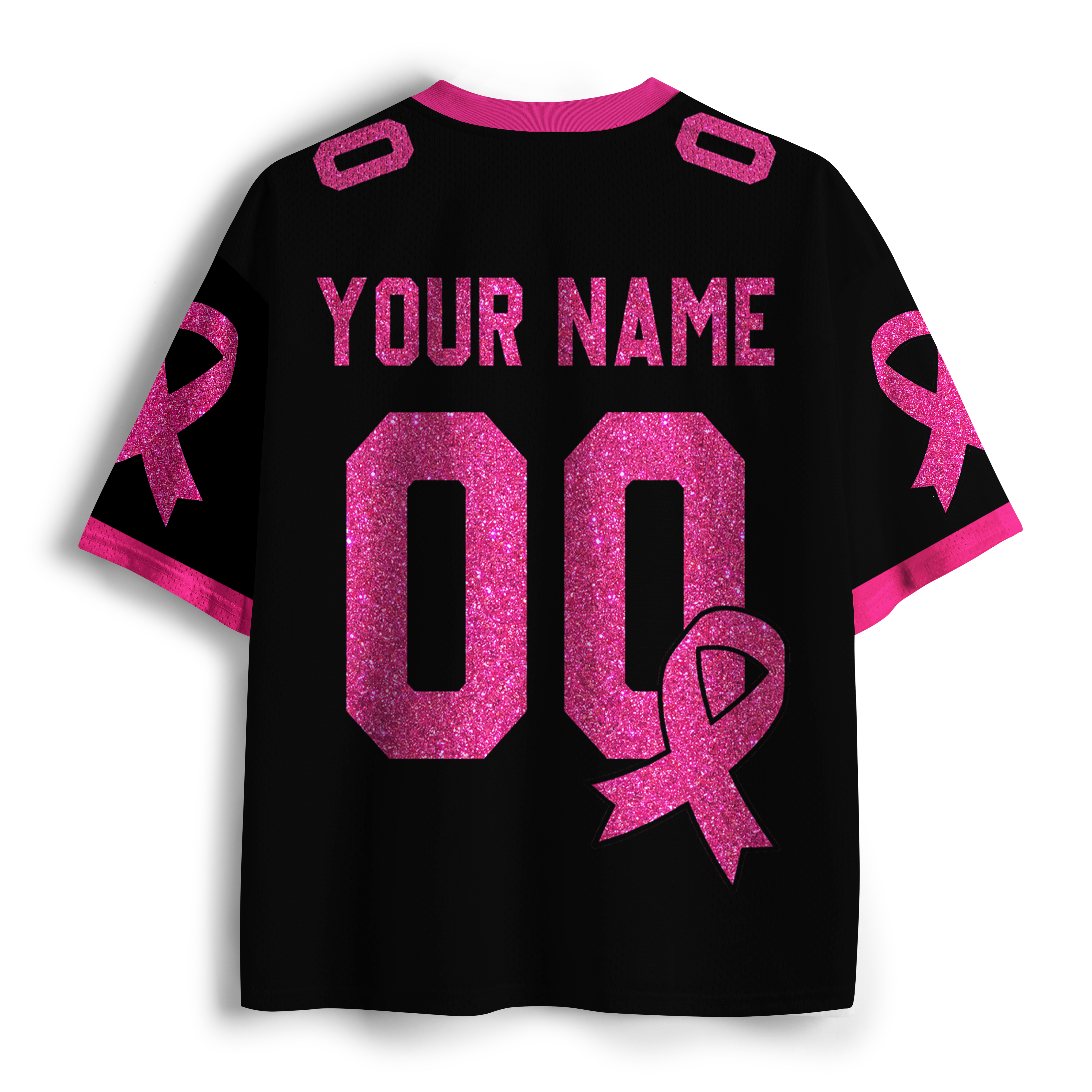 Personalized Name Team Number Pink Ribbon Teacher Mesh Jersey