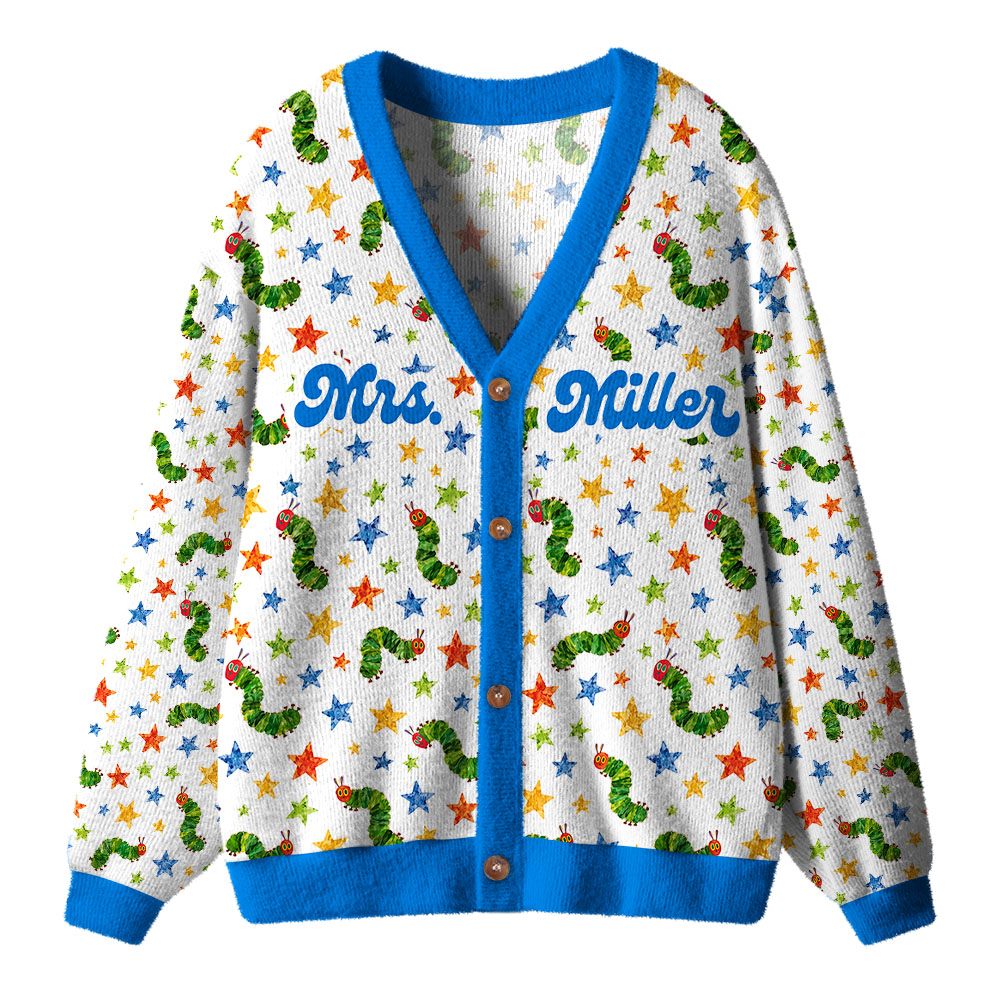 Personalized Name Star Caterpillar Teacher Ugly Cardigan Sweaters