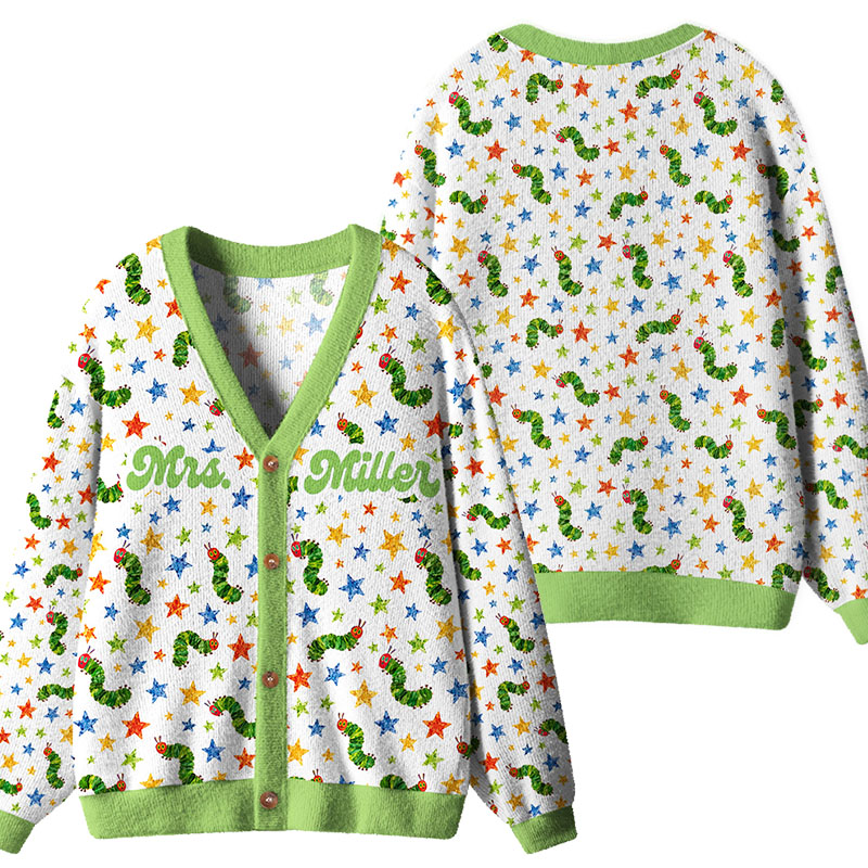 Personalized Name Star Caterpillar Teacher Ugly Cardigan Sweaters