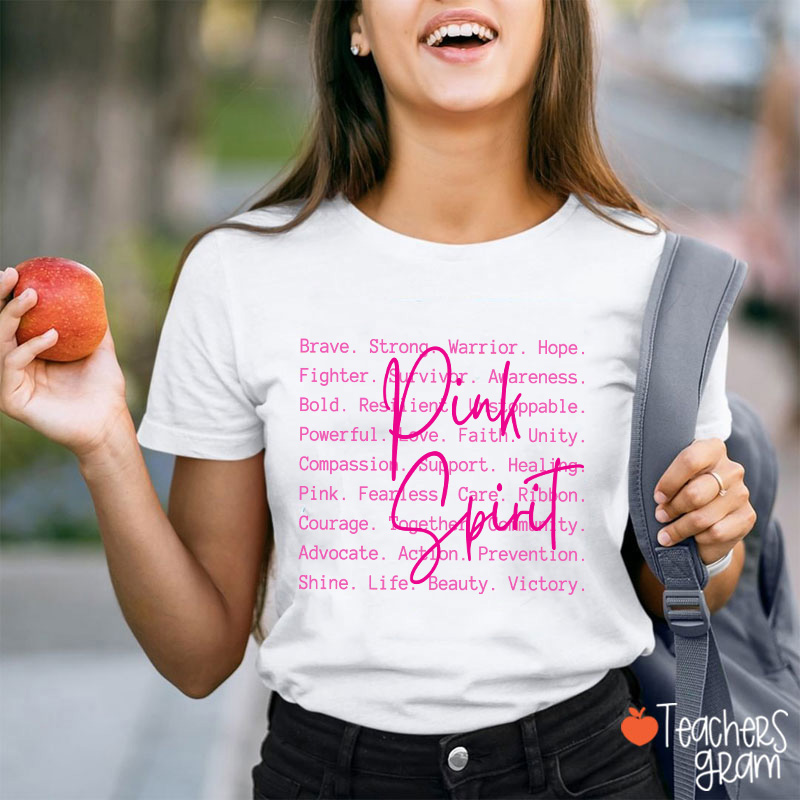Pink Spirit Motivational Word Collage Graphic Teacher T-Shirt