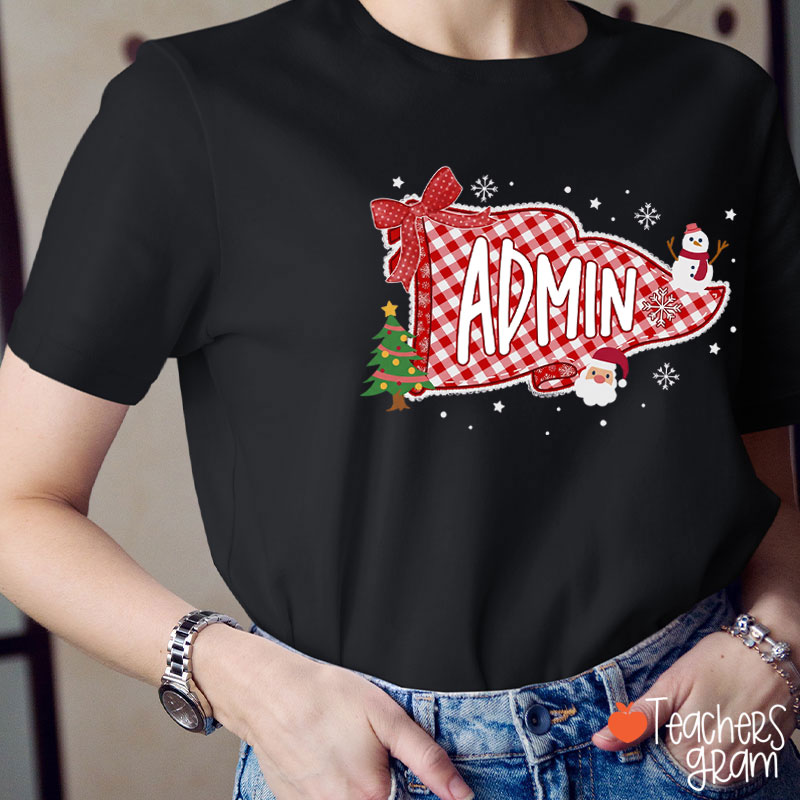 Personalized Admin Buffalo Plaid Christmas Heart Teacher T-Shirt