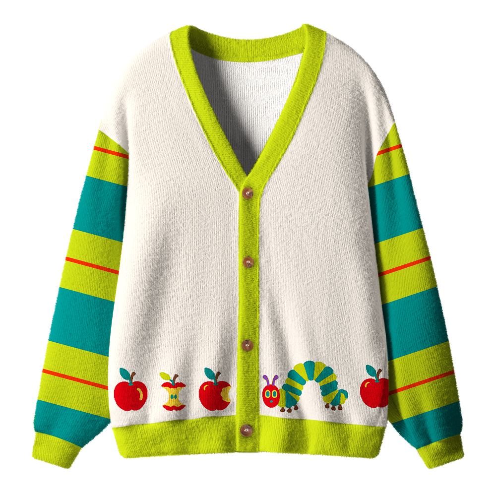 Apple Caterpillar Teacher Ugly Cardigan Sweaters