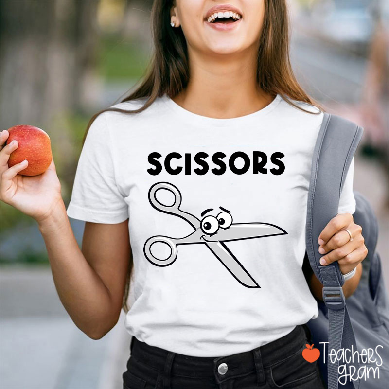 Personalized Funny Cartoon Rock Paper Scissors Matching Group Teacher T-Shirt