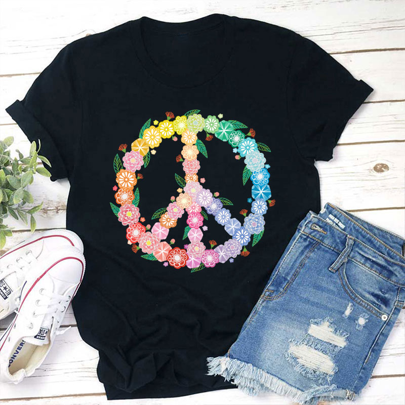 Peace Love Flower Teacher T-Shirt