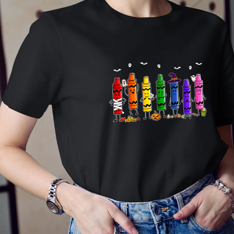 Mood Crayons Halloween Teacher T-Shirt