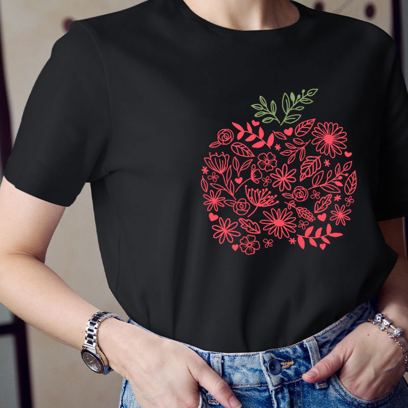 Teacher Apple Flower Teacher T-Shirt