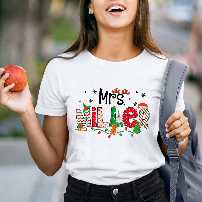 Personalized Teacher Name Christmas Teacher T-Shirt