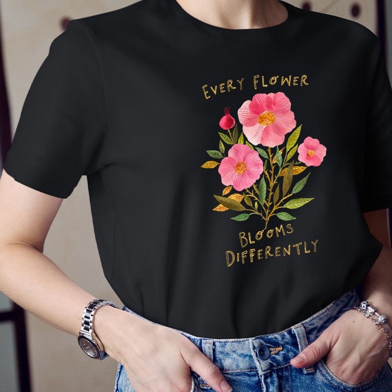 Every Flower Blooms Differently Neurodiversity Teacher T-Shirt