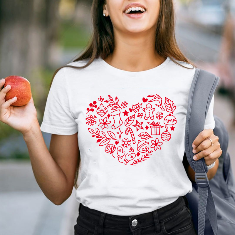 Christmas Heart Teacher T-Shirt