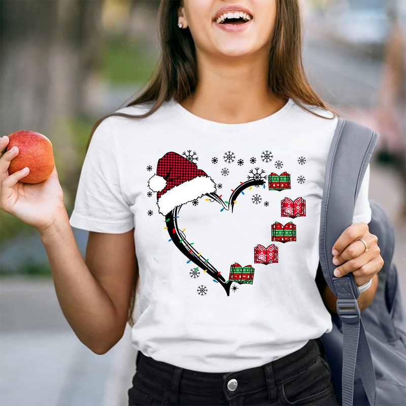 Christmas Books Heart Teacher T-Shirt