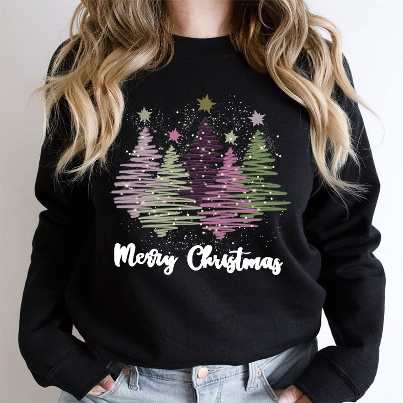 Merry Christmas Colorful Trees Teacher Sweatshirt