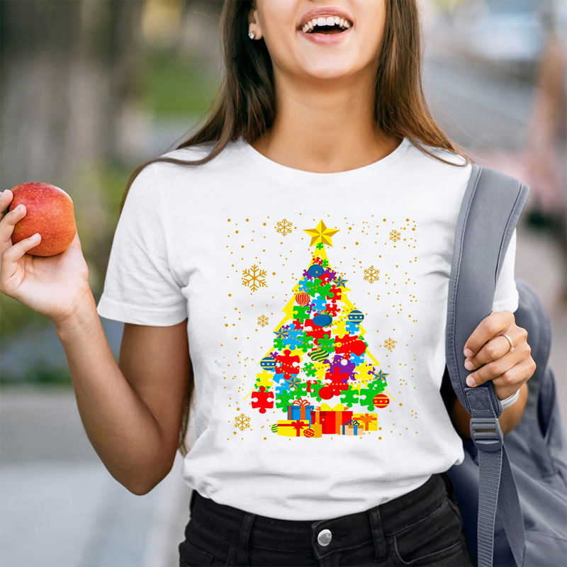 Autism Christmas Trees Teacher T-Shirt