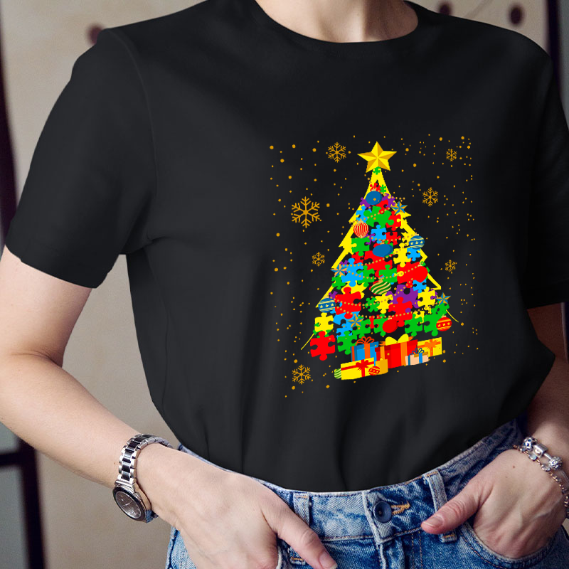 Autism Christmas Trees Teacher T-Shirt