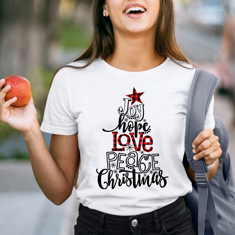 Joy Hope Love Peace Christmas Teacher T-Shirt
