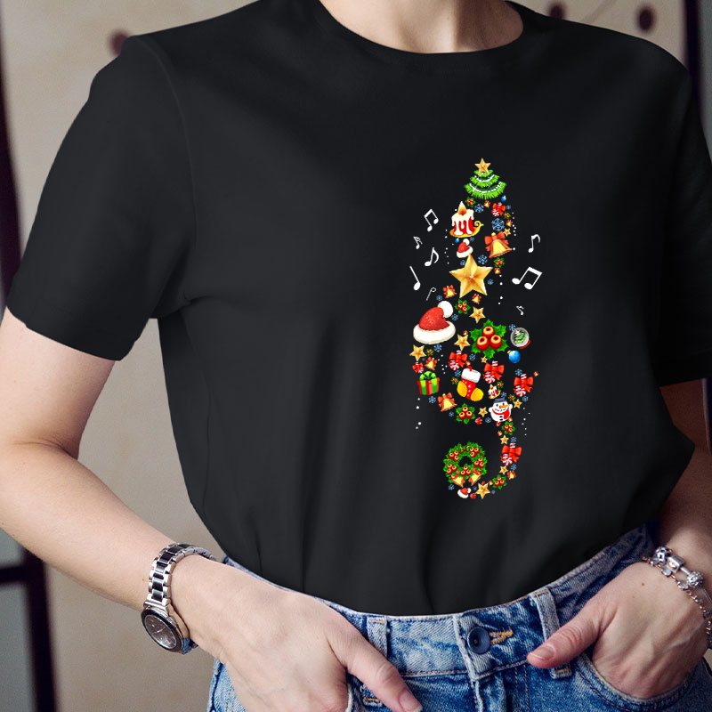 Christmas Tree With Music Notes Teacher T-Shirt