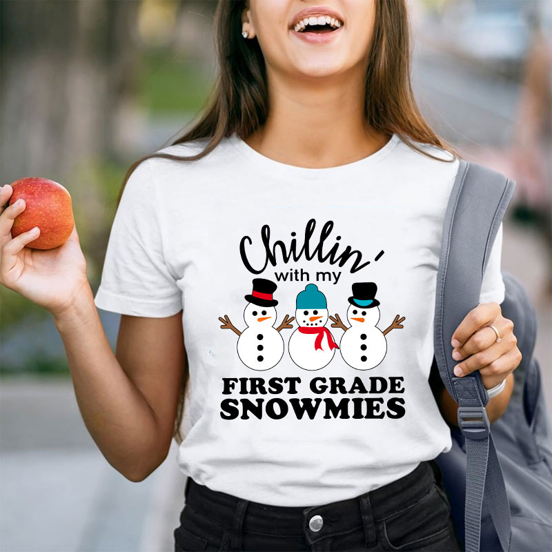 Personalized Grade Chillin' With My Snowmies Teacher T-Shirt