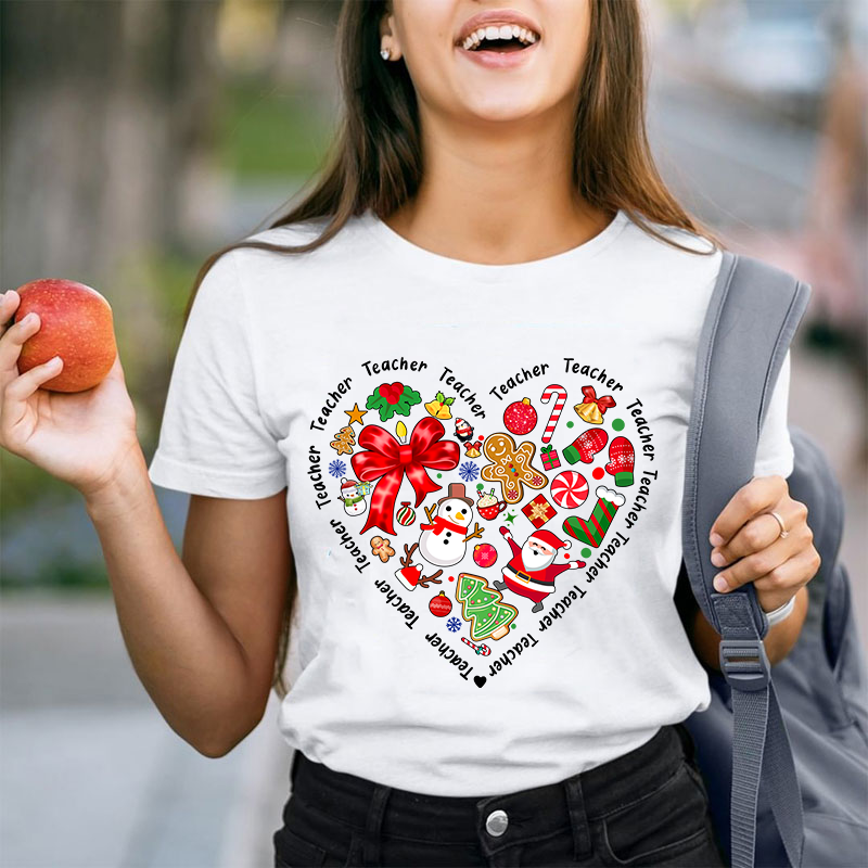 Merry Christmas Heart Teacher T-Shirt