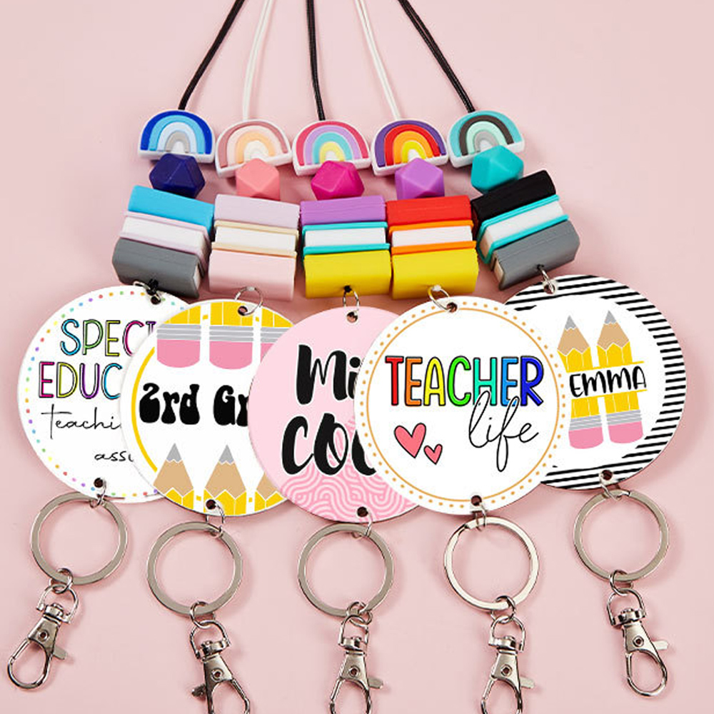Personalized Rainbow Book Teacher Lanyard