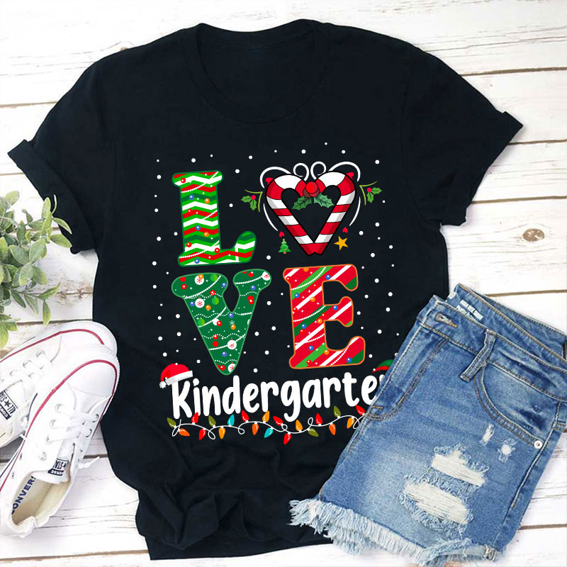 Personalized Grade Love Christmas Teacher T-Shirt