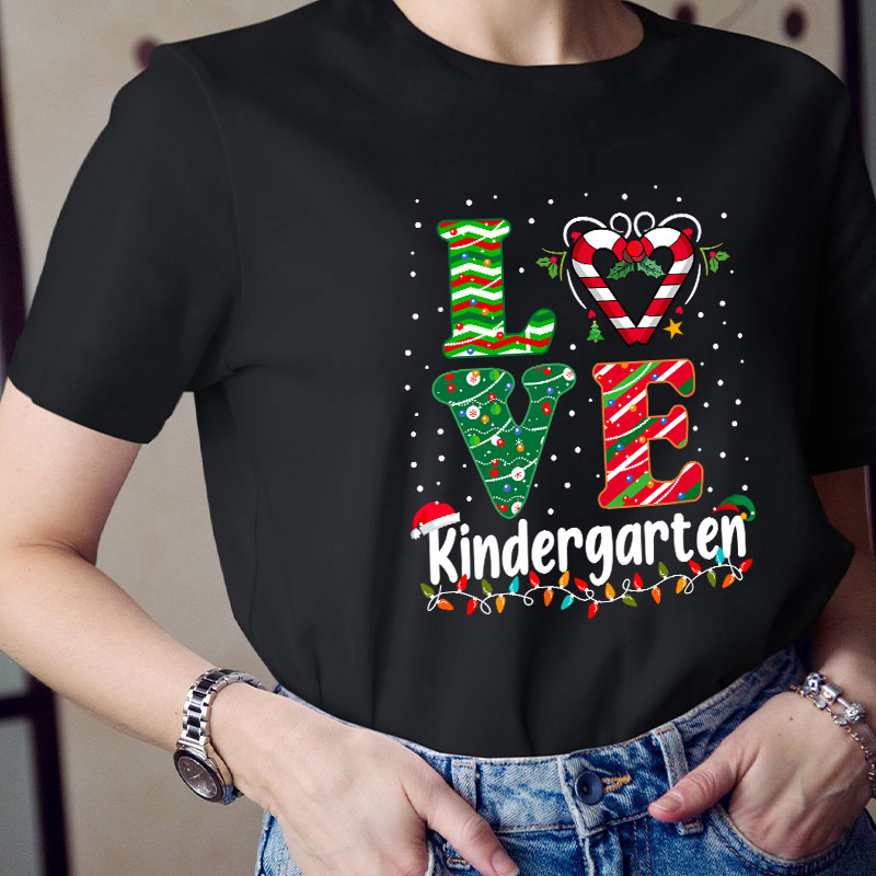 Personalized Grade Love Christmas Teacher T-Shirt