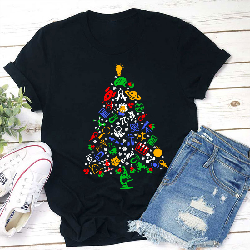 Physics And Chemistry Christmas Tree Teacher T-Shirt Sale-Teachersgram