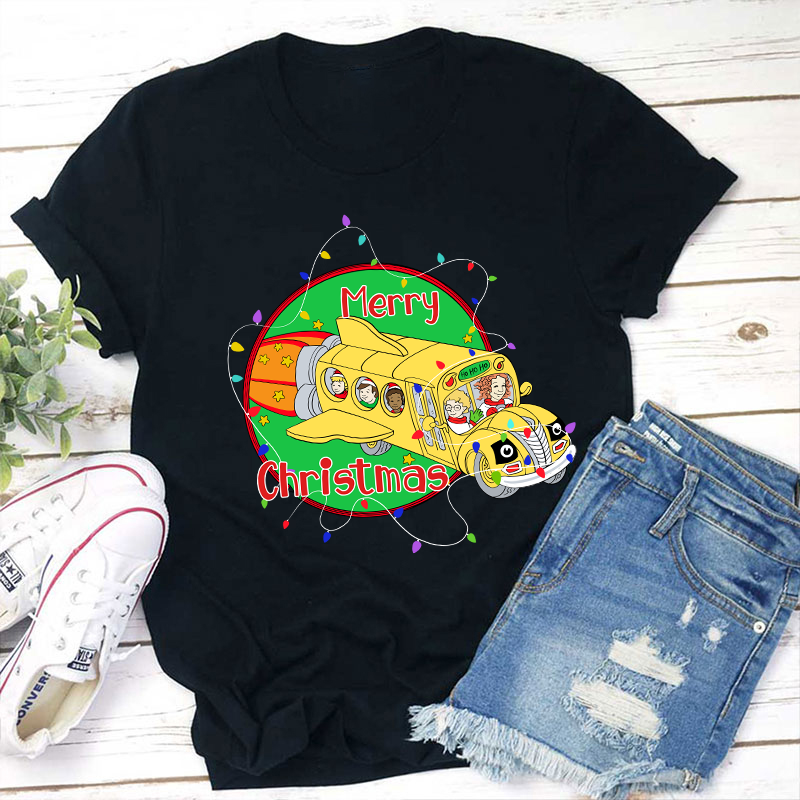 School Bus Merry Christmas Teacher T-Shirt