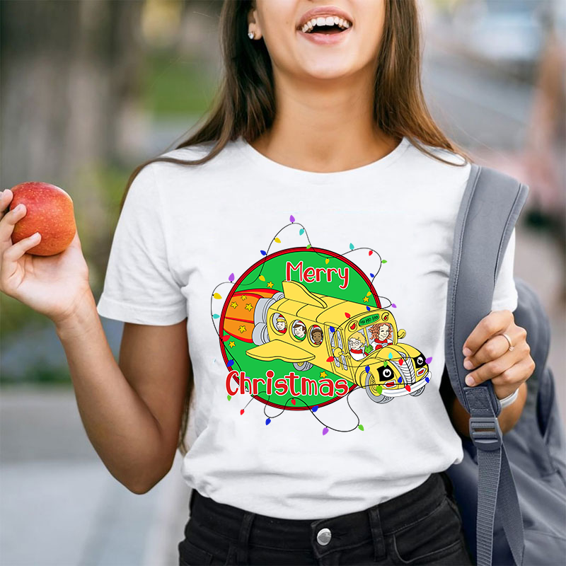 School Bus Merry Christmas Teacher T-Shirt
