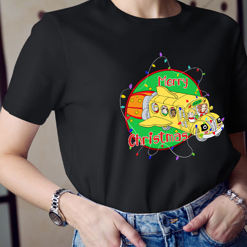 School Bus Merry Christmas Teacher T-Shirt