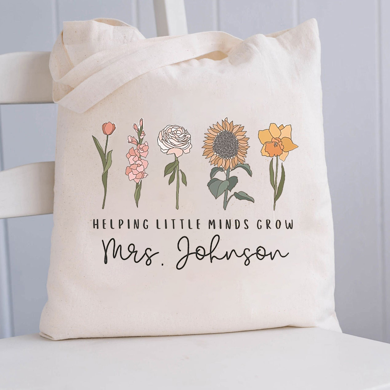 Personalized Helping Little Minds Grow Teacher Canvas Tote Bag